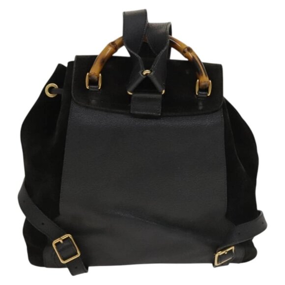 GUCCI Bamboo Backpack Suede Leather Black Gold main image 15